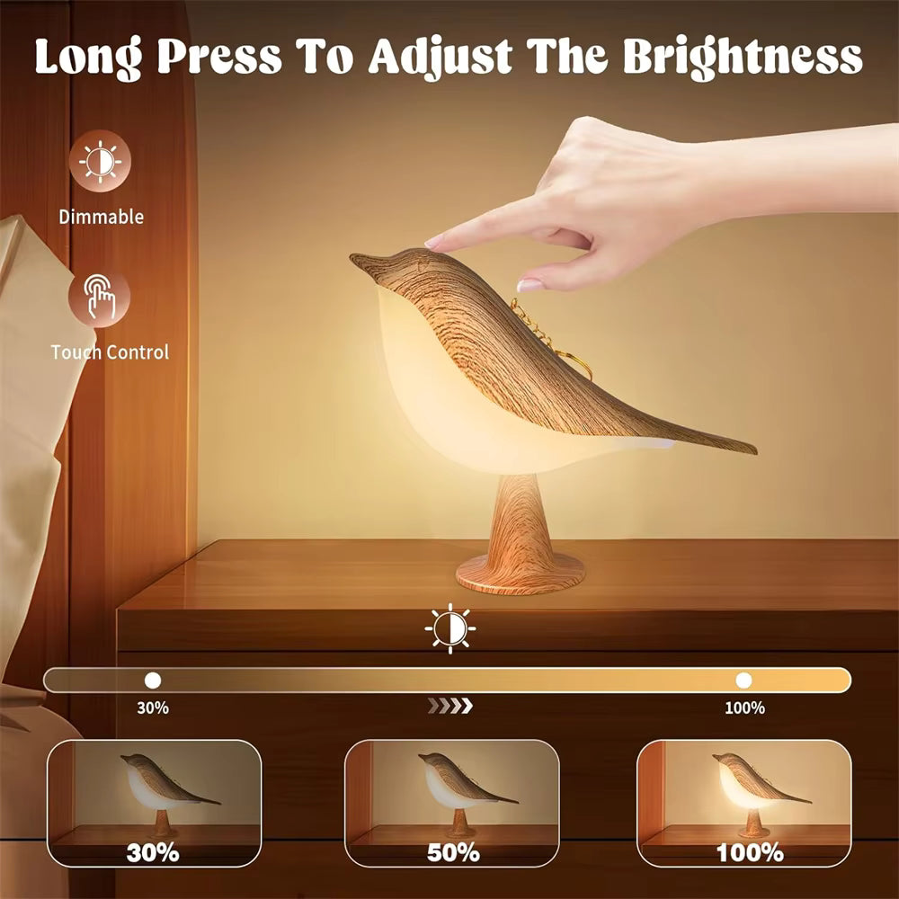 Cute Wood Bird Touch Lamp