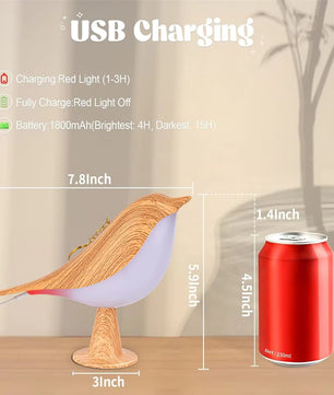 Cute Wood Bird Touch Lamp