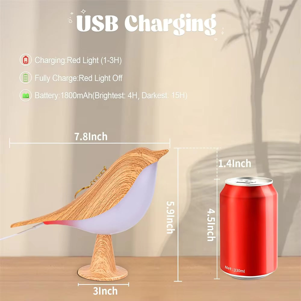 Cute Wood Bird Touch Lamp