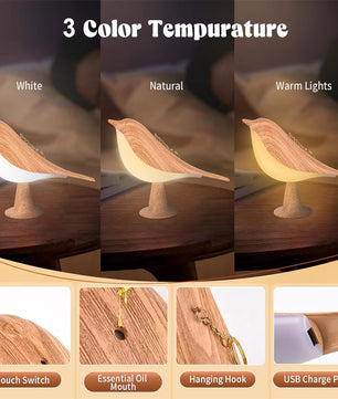 Cute Wood Bird Touch Lamp
