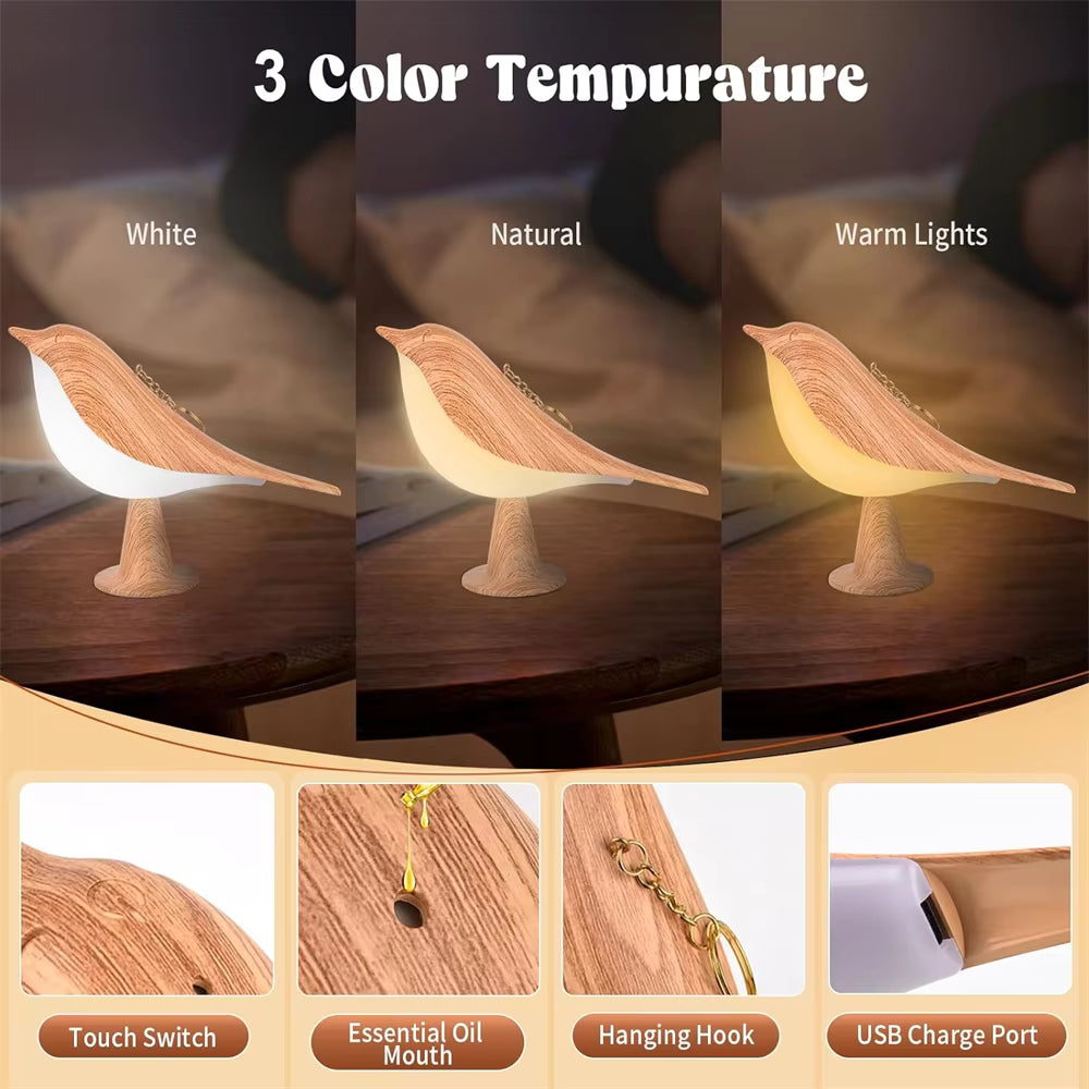 Cute Wood Bird Touch Lamp