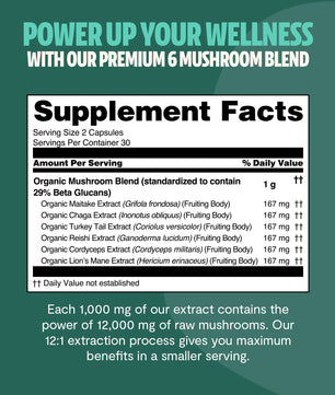 Organic Mushroom Complex Supplement Capsules