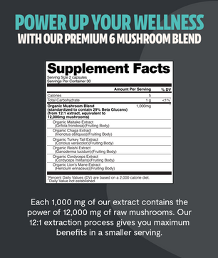 Organic Mushroom Complex Supplement Capsules