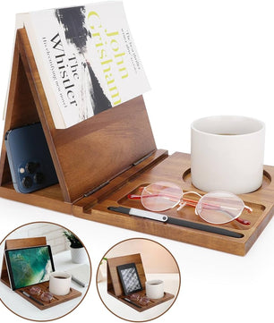 Wooden Book Stand With Cup Holder