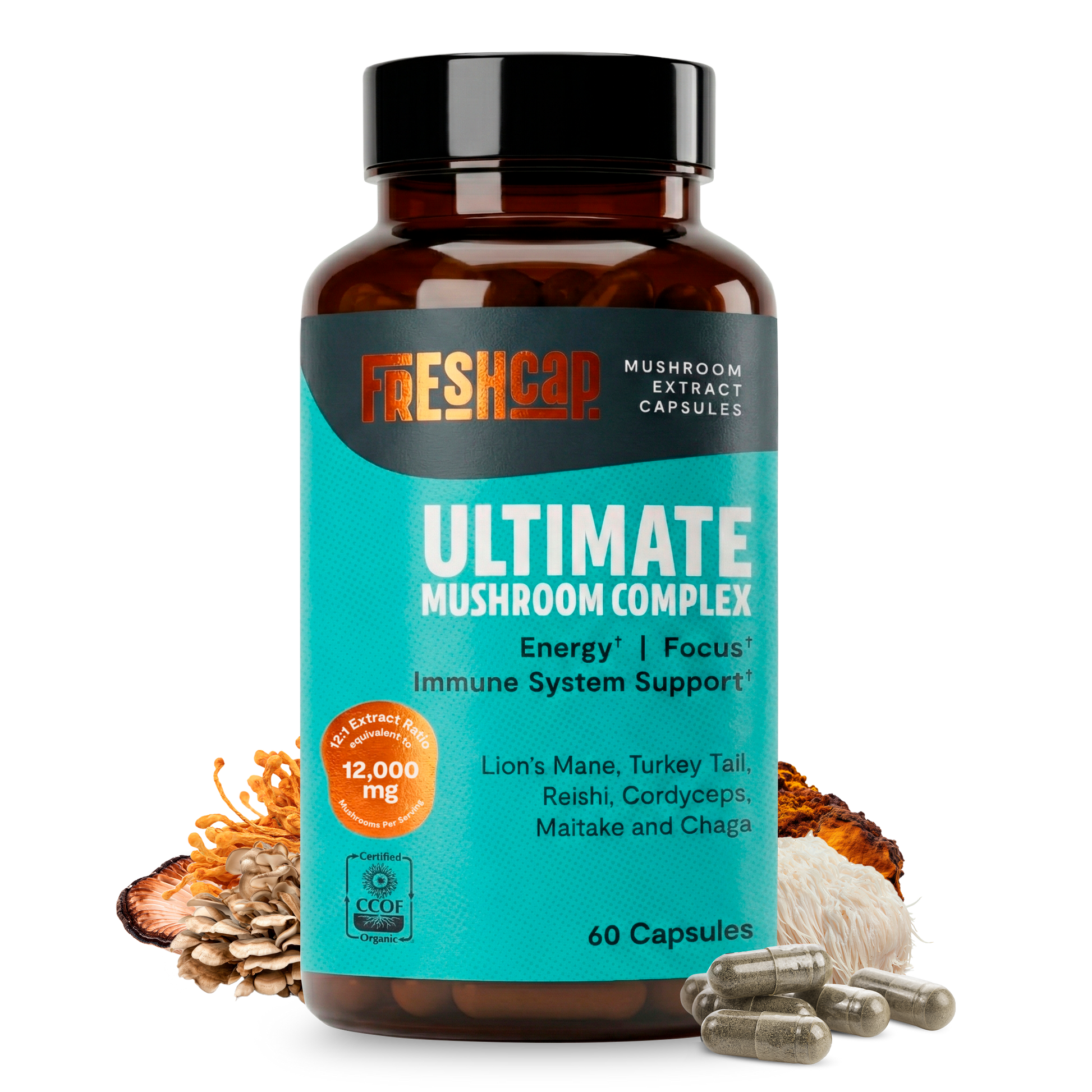 Organic Mushroom Complex Supplement Capsules